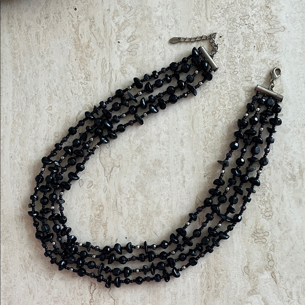 Vintage MONET Costume 4 Strand Black Beaded Choker Necklace